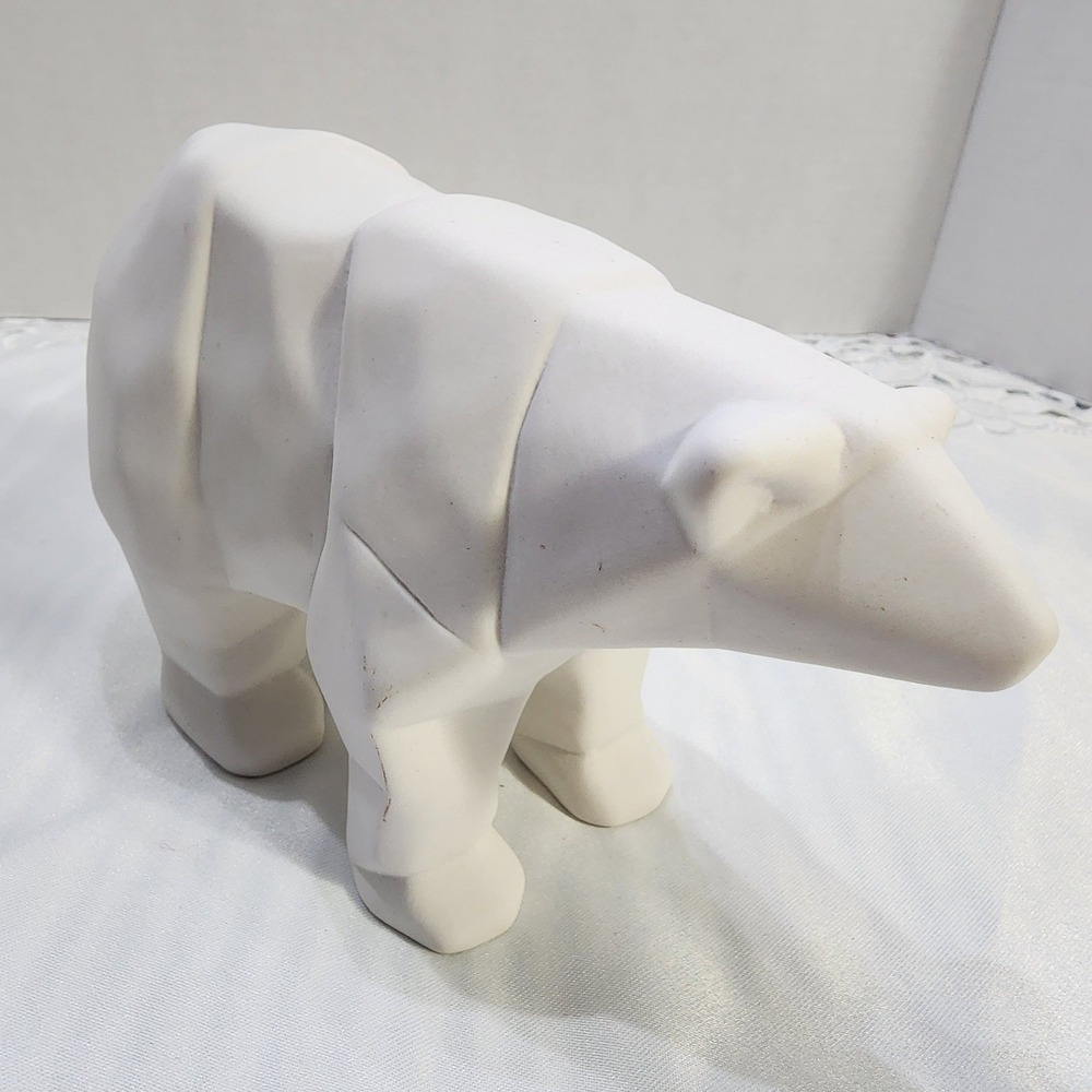 Modern Geometric Polar Bear Figurine Matte White Ceramic Faceted Origami Statue